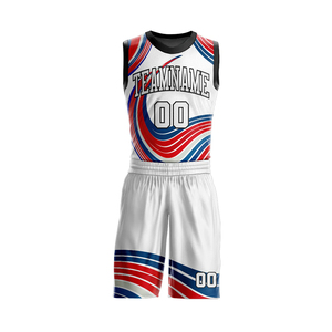 Venta al por mayor de uniformes de baloncesto de poliéster por sublimación, conjunto de camisetas de baloncesto con nombre y número de equipo personalizados - Product Image 1