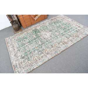 Alfombra vintage, alfombra turca de 4.7x7.3 pies, alfombra de lana con motivos de plantas y árboles en verde y azul. - Product Image 2