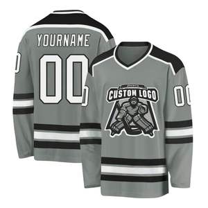 Jersey de Hockey sobre Hielo Personalizado, Uniforme Profesional de Equipo, Rosa, Rojo, Morado, Gris, a Rayas, Nombre y Número Personalizados, Cuello en V, Deportivo - Product Image 5