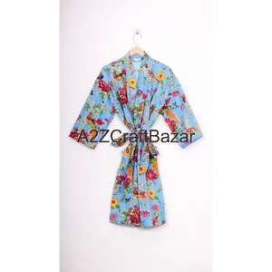 Robe kimono courte vintage faite à la main en coton 100% avec motif floral luxueux, veste indienne en coton matelassé, douce et lisse, pour l'hiver et l'automne - Product Image 5