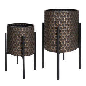 Pot de fleurs moderne de haute qualité, antirouille, avec support, revêtement en poudre noire, pour usage intérieur/extérieur, maison, bureau, hôtel, jardin - Product Image 4
