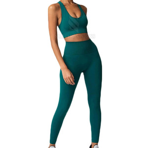 Ensemble de yoga sans couture 2 pièces pour femmes, de haute qualité, respirant, en Spandex/Polyester 300g, avec fermeture élastique à la taille, motif uni - Product Image 6