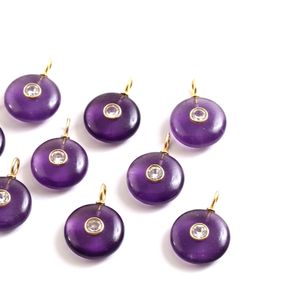 Natural <b>Amethyst</b> Round Gemstone <b>Pendant</b> 925 Silver Gold Plated Double Loose Stone Inlay <b>Pendant</b> Fashion Charm Jewelry in Bulk - Product Image 3