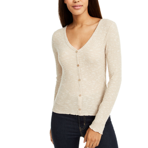 Cardigan Junior Crave Fame in Maglia a Coste, Beige, Taglia L, con Decorazione a Bottoni, Stile Casual Invernale - Product Image 1