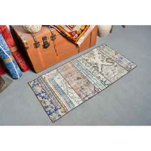 Alfombra Turca Vintage Pequeña de 2x4.1 pies, Alfombra Persa Azul Marrón - Product Image 2