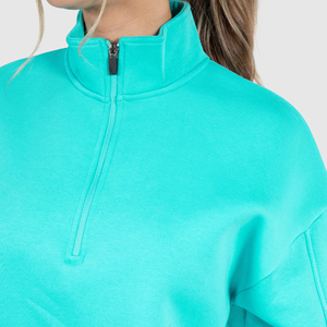 Sudadera con Capucha de Forro Polar de Invierno para Mujer, Talla Grande, con Cierre de Cremallera de un Cuarto, Color Sólido, Diseño Deportivo Personalizado, Bordado 3D, Sudadera con Capucha de Media Cremallera - Product Image 5