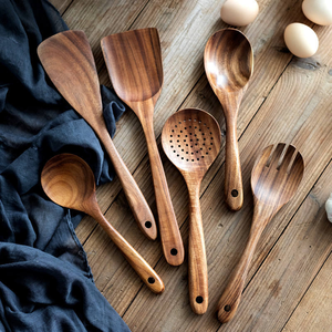 Nonstick Natural 6 Pcs Wood <b>Spoons</b> <b>Set</b> Teak <b>Wooden</b> Cooking Utensils <b>Set</b> for Kitchen by crescent crafts - Product Image 3