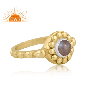 Último diseño hecho a mano 18K chapado en oro Natural labradorita piedra preciosa anillo apilable Demi joyería fina fabricante - Product Image 3