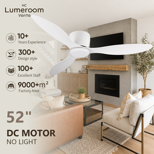 Ventilateur de plafond encastré 52 pouces sans lumière, profil bas, avec télécommande, moteur DC silencieux, blanc - En stock aux États-Unis - Product Image 1