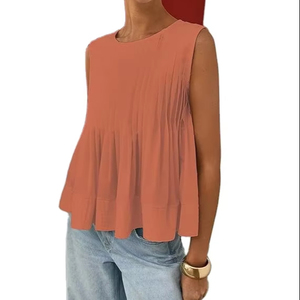Camisetas sin mangas de verano para mujer, camisetas plisadas con picardías, blusa informal sin mangas con peplum, camisetas 2025 - Product Image 1