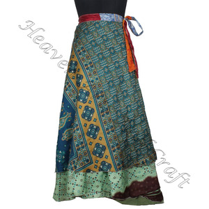 Nouveau Jupes longues portefeuille réversibles 2 couches pour adultes Jupe enveloppante Jupes portefeuille en soie multicouches indiennes Fabricant - Product Image 6