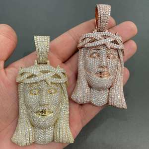 Collier pendentif en argent sterling 925 plaqué rhodium personnalisé, luxe hip hop, glacé, visage de Jésus, moissanite, pour hommes et femmes, chrétien - Product Image 3