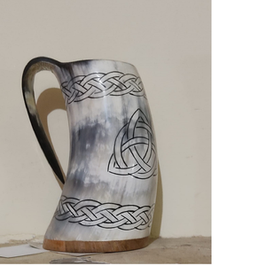 Custom Made Drinking Horn Mugs with Viking Themed Engravings Ideal for Resale by Viking Supply Stores - Product Image 1