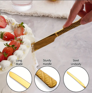 Best Selling Gold Metal 2-Piece Cake Server & Knife Set with <b>Engraved</b> Handle For Restaurant Home Festival Party Wedding - Product Image 3