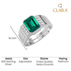 NOVAMART Fine Buy Premium 925 Pure Sterling <b>Silver</b> <b>Rings</b> for <b>Men</b> Boho Style Emerald Cut Cluster Jade Main Stone Rhodium Plated F - Product Image 5