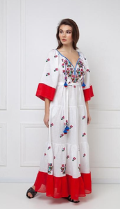 Robes coréennes brodées à fleurs pour femmes, robe bohème à manches trois-quarts - Product Image 5