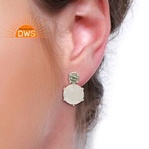 Pendientes de plata de ley con Topacio azul natural y Gema de cristal, joyería personalizada - Product Image 2