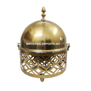 Réchauffeur d'aliments en métal doré forme ronde Casserole de créateur faite à la main classique élégante nouvelle marmite en métal - Product Image 5