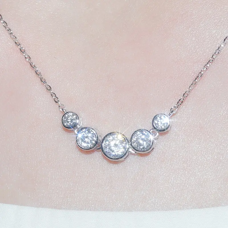 Conjunto de collar de plata de ley s925 de moda dulce de estilo simple con cierre circular Moissanite aspecto hermoso