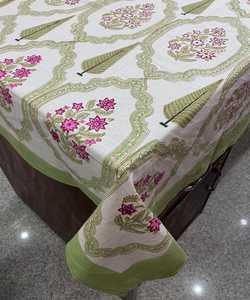 Nappe en coton 100% écologique imprimée à la main, design artisanal floral moderne, couverture lavable personnalisable - Product Image 1