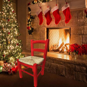 Sedia in legno di faggio di fabbricazione italiana con sedile in paglia rossa 30x24x52cm per soggiorno - Product Image 3