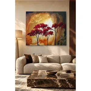Impression sur toile d'arbres à feuilles rouges Fida dans la lumière dorée - Product Image 2