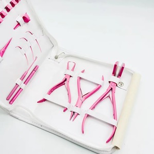 Kit d'outils d'extension de cheveux pince à cheveux en acier inoxydable avec étui blanc couleur rose - Product Image 1