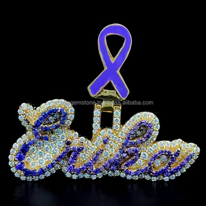 Personalizado dos tonos Iced Out púrpura Moissanite nombre colgante VVS Moissanite letra colgante plata 925 chapado en oro joyería de Hip Hop - Product Image 1