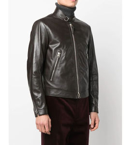 Veste de course moto slim fit pour homme, noire, manches longues, fermetures éclair, poches latérales, cuir d'agneau, style urbain - Product Image 5