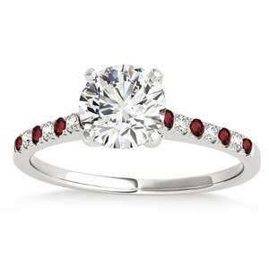 Anillo de Compromiso de Oro Blanco de 18K con una Hilera de Diamantes de 0.22ct y Granate para Novias - Product Image 2