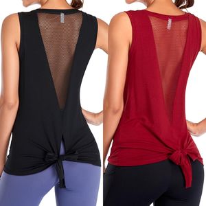 Canotte da allenamento da donna 2 pezzi traspiranti per il Fitness e lo Sportswear con Design solido a mezza manica stampa senza cuciture alla moda con retro aperto - Product Image 2