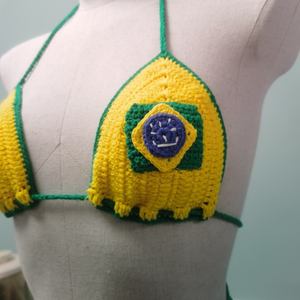 Maillot de bain bikini sexy personnalisable pour femme, sans bretelles, en coton, motif drapeau brésilien au crochet, bonnets ajustables, patchwork, taille XS, source directe - Product Image 3