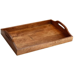 Plateau de service rectangulaire en bois de sheesham artisanal avec sculpture florale et poignées pour accessoires de cuisine - Product Image 2