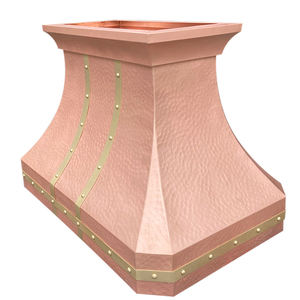 <span class=keywords><strong>Hotte</strong></span> de cuisine architecturale en cuivre martelé à la main, de style européen classique, en forme de cloche, à montage en îlot au plafond, avec sangles en laiton - Product Image 3
