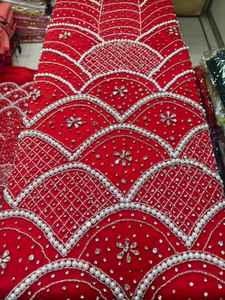 Luxury Traditional Handmade Beaded Embroidered Floral Gold Eco-Friendly Spandex/Nylon Mesh Silver Pink Stone <b>Mix</b> 5 Yards - Product Image 3