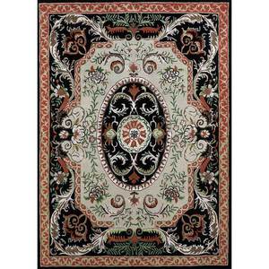 พรมขนสัตว์ผสมวิสโคสสีเทาดำ รุ่น Tra-14619 ลายเมดัลเลียนรูปสี่เหลี่ยมผืนผ้าลายทาง สำหรับตกแต่งบ้าน ทางเดิน ทำจากเส้นใยปอกระเจาแบบทอเรียบ - Product Image 1