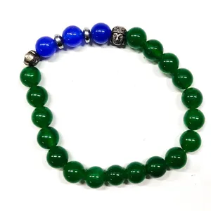 Natural Gemstone Lapis & Green Aventurne With Heart & Buddha Charm 8mm Beads Stretch wholesale Bracelet Men's Women gifts ideas