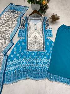 Ensemble ethnique élégant trois pièces prêt-à-porter : Kurta, Palazzo et Dupatta, idéal pour les occasions décontractées et les fêtes - Product Image 5