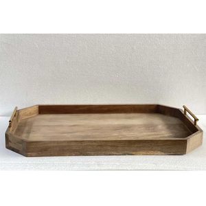 Grand plateau de service rond en bois d'acacia à bord vivant, plateau ottoman polyvalent pour le petit déjeuner, la décoration intérieure et l'affichage - Product Image 4