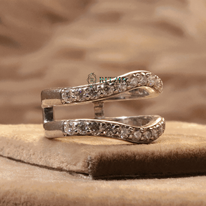 Anillo de Boda de Plata de Ley con Diamantes Cultivados en Laboratorio de Corte Redondo, Engaste de Media Eternidad para Mujer - Product Image 2