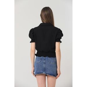 Camisa de Lino con Bordado Negro TOPSHOW para Mujer, Blusa Casual de Manga Larga con Detalle de Bolsillo, Venta al Por Mayor Disponible - Product Image 5