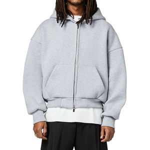 Sweat-shirts à capuche zippés pour hommes, personnalisés, de haute qualité, avec logo, 100% coton, couleur unie, pull court avec poche, sur mesure - Product Image 4