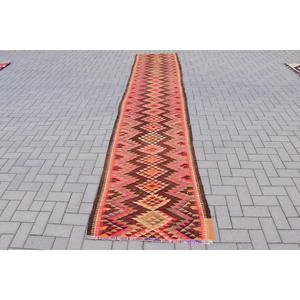 Vintage Turkish Rug, 2.8x13.5 ft <b>Runner</b> Rug, <b>Red</b> Brown Floral Rug - Product Image 1