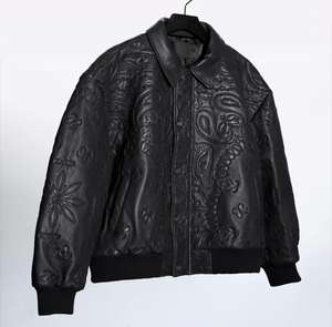 Premium Quality <b>Men's</b> Genuine Leather <b>Jacket</b> for Fall Winter Long with Stand Collar and Front Logo Thin Thickness - Product Image 2