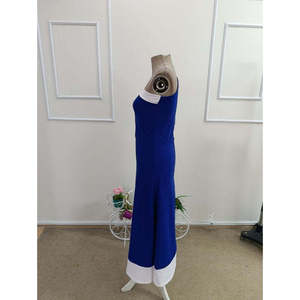 Robe asymétrique pour femme avec détail ruban, robe en crêpe importée bicolore, 34440 - Bleu Saks - Product Image 5