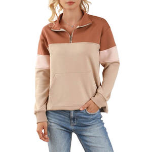 Casual Stylish Winter Outerwear Turtleneck Short Zip-Up <b>Hoodies</b> for Women <b>Lined</b> <b>Fleece</b> Quarter-Zip Loose Fit Full Sweatshirt - Product Image 5