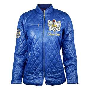 Sigma Gamma Rho SGRho Chaqueta acolchada Royal Blue 100 Poliéster Acolchado Bordado Crest Sorority Greek Life Outerwear - Product Image 1