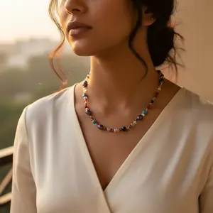 Collar de Cuentas Multicolores Vintage con Piedras Preciosas, Joyería Religiosa Colorida, Perlas, Turquesas, Granates, Jade para Mujer, Regalo para Mujer - Product Image 1