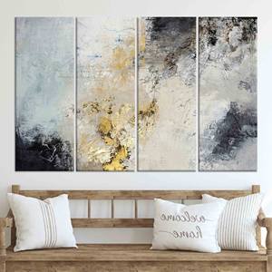 Art abstrait gris et doré en plâtre : Décoration murale moderne sur toile imprimée, LOT DE 4 TOILES - Product Image 1
