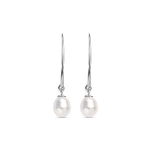 Pendientes colgantes de perlas reales elegantes para niñas - Product Image 4